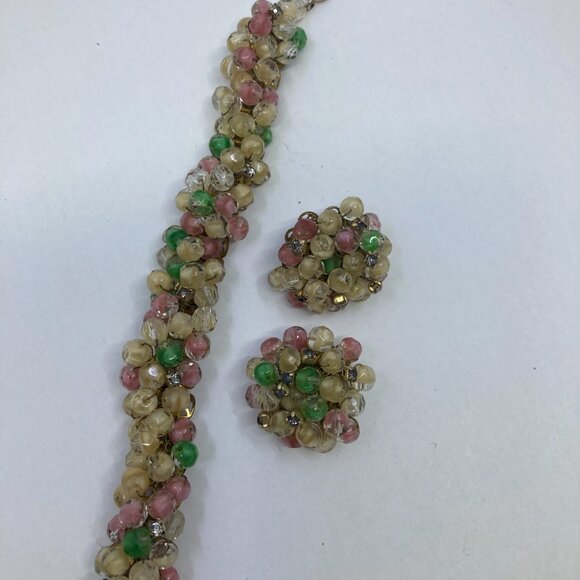 Vtg 1950 glass seed beads Miriam Haskell style earrings bracelet set - Picture 3 of 5